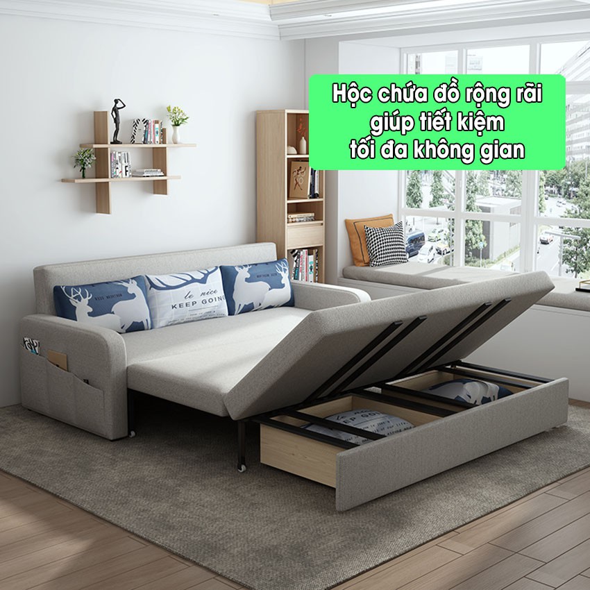 [Cực Sốc] Giường Sofa Gấp Gọn Thông Minh - Ghế Sofa Giường Kích Thước 1m6x1m9 Có Hộc Đựng Đồ