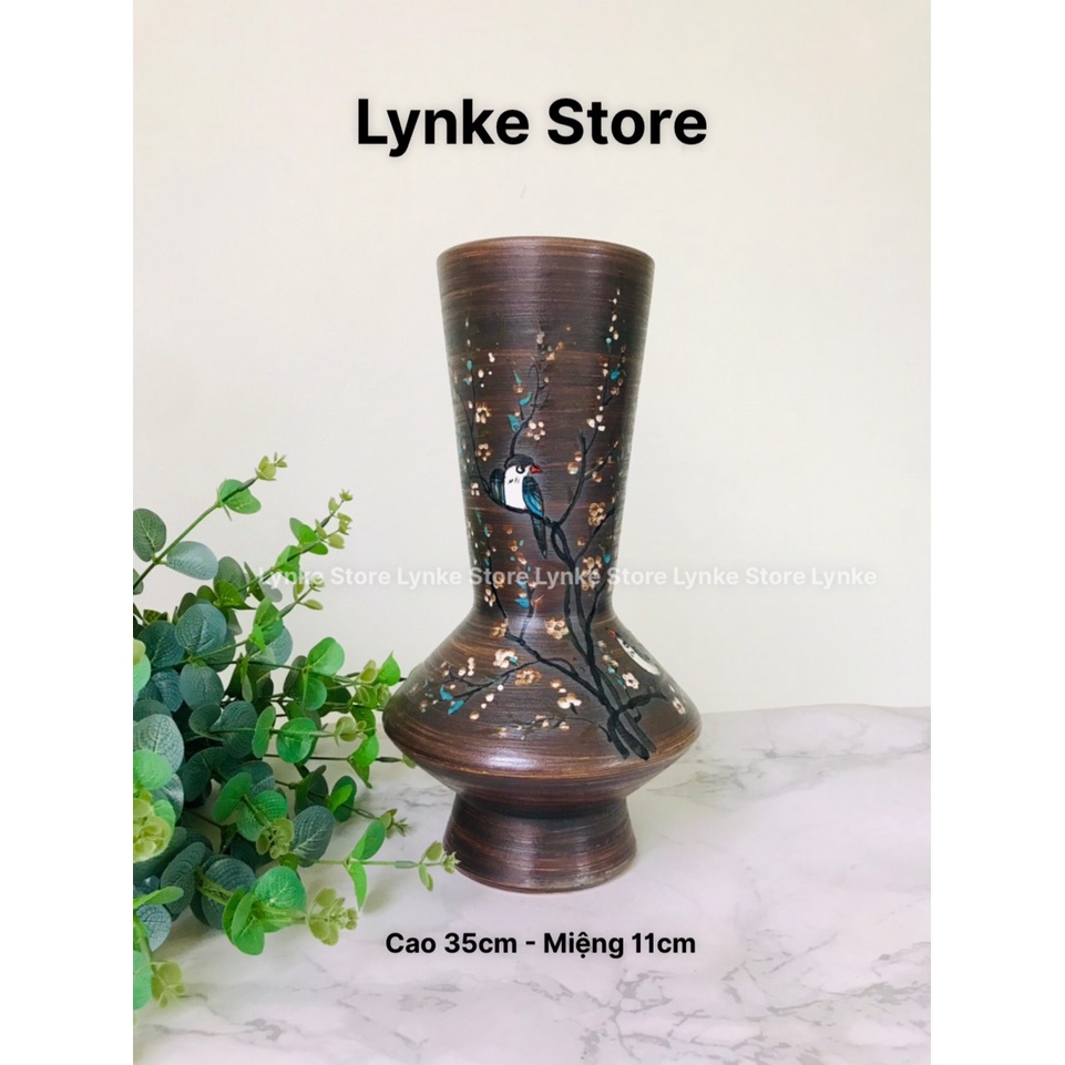 Bình Hoa Lọ Hoa Gốm Men Thuần Mộc Dáng Đèn Cao 35cm Cắm Đào Đẹp Gốm Sứ Bát Tràng - Lynke Store