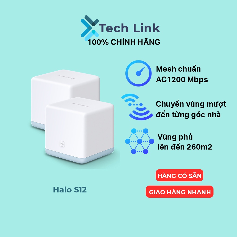 [Hỏa tốc] Hệ Thống Wi-Fi Mesh Mercusys Halo S12 Dành Cho Gia Đình AC1200