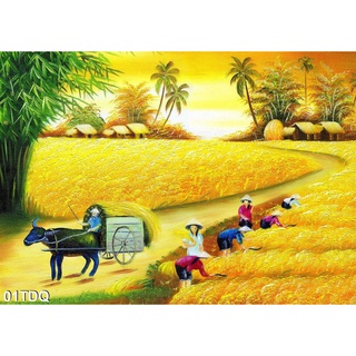 TRANH DÁN TƯỜNG PHONG CẢNH LÀNG QUÊ VIỆT NAM GIẢ SƠN DẦU, TRANH ĐỒNG QUÊ , TRANH QUÊ HƯƠNG, T