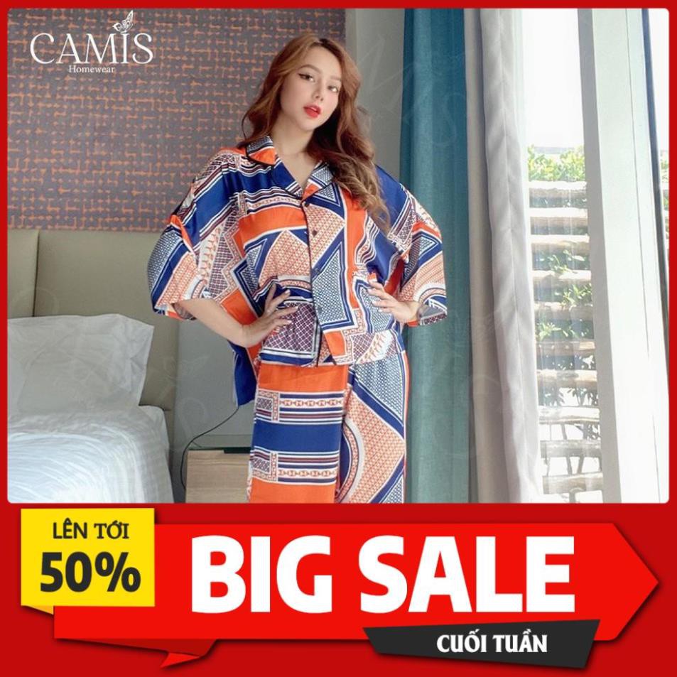 Bộ dài Pyjama Lụa Mịn cao cấp mềm mại mịn mướt kiểu dài cam *