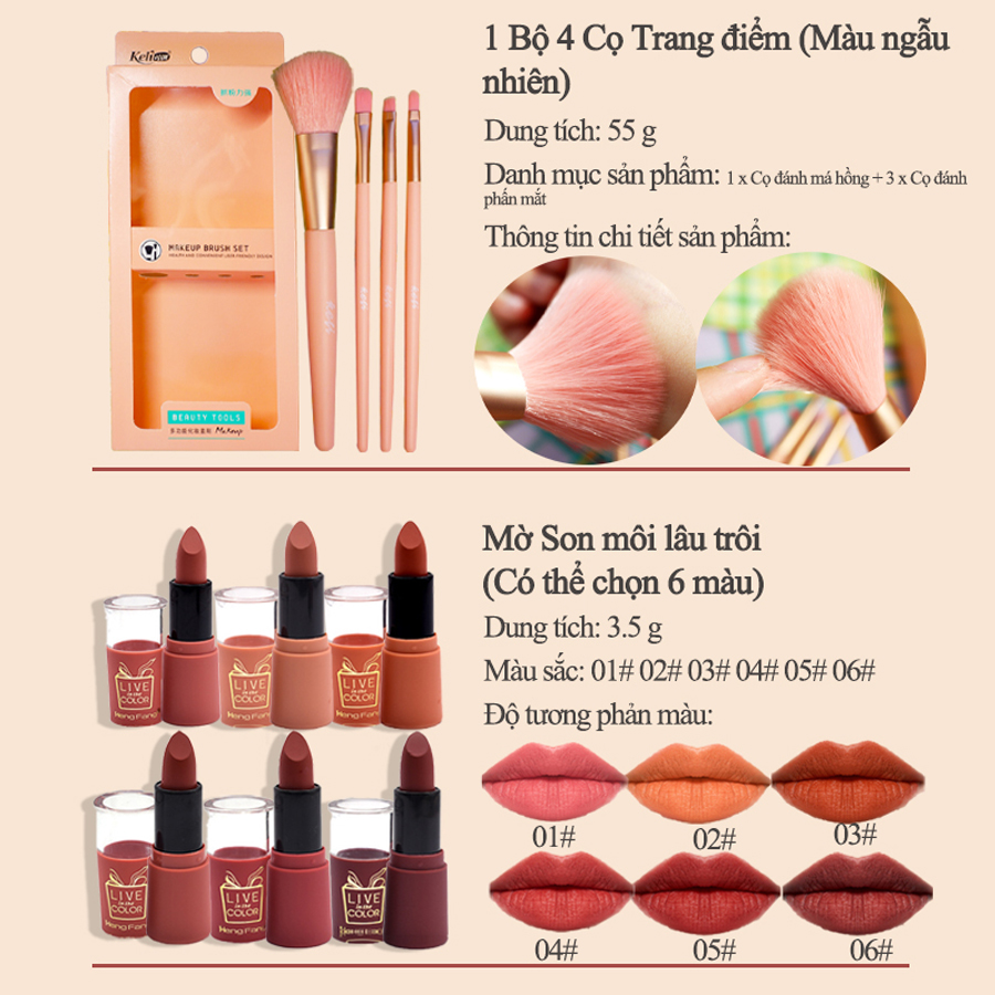 Bộ trang điểm mắt và môi 6 món KISS BEAUTY KB-6JT-F01