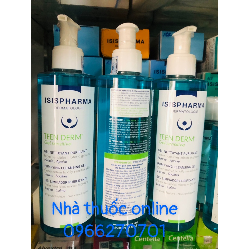 Gel rửa mặt da nhạy cảm giảm nhờnngừa mụn ISIS Pharma Teen Derm Gel Sensitive 250ml