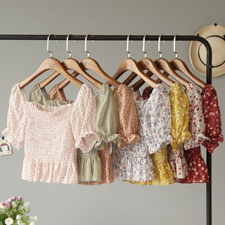 Áo Peplum 🎀FREESHIP🎀 Giảm 5k nhập mã [ AO HO VAI ] Áo Peplum hoa nhí trễ vai nữ tính