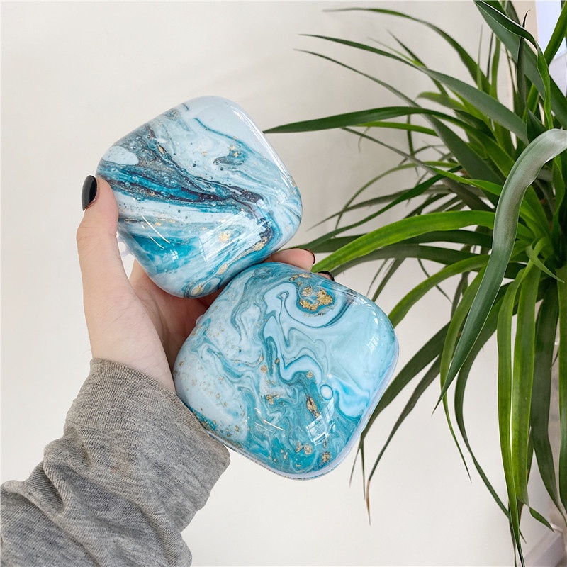 Vỏ bọc PC cứng bảo vệ hộp sạc tai nghe bluetooth không dây Beats Powerbeats Pro họa tiết cẩm thạch chống sốc