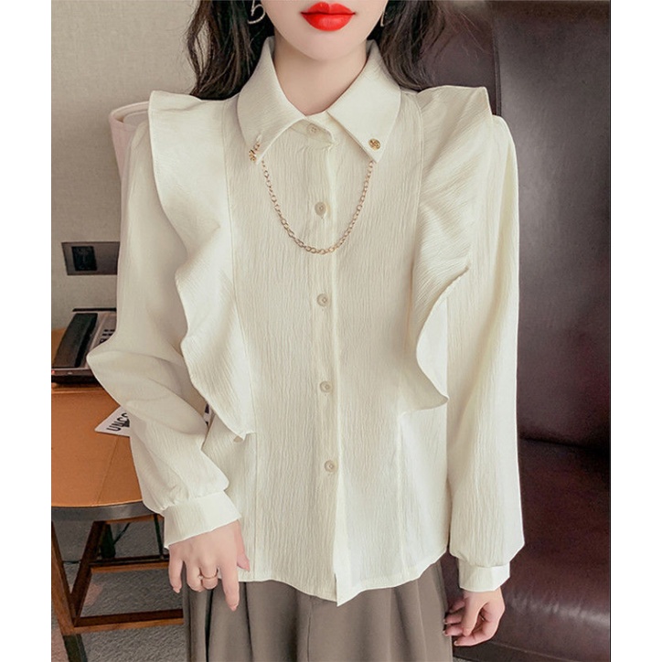 Áo Sơ Mi Phối Bèo Form Rộng Phong Cách Retro Hong Kong