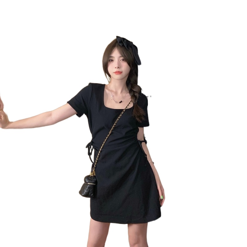 Đầm Perty dáng ngắn cổ vuông nhấn eo thời trang mùa thu phong cách Hàn Quốc quyến rũ cho nữ
