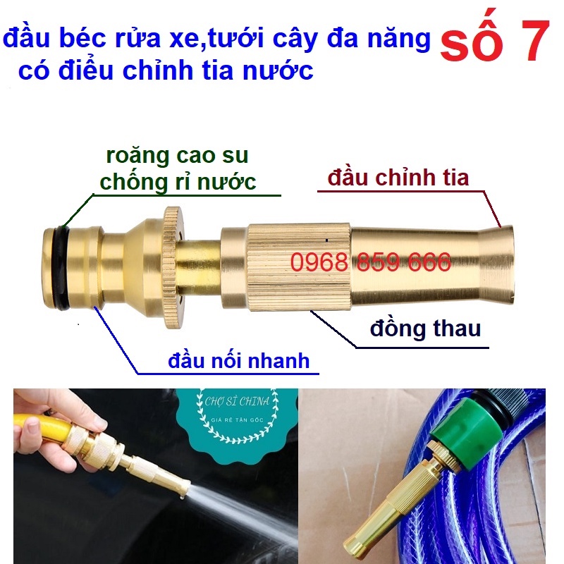 Đầu vòi xịt tăng áp lực nước mini Vòi xịt nước tăng áp đa năng bằng đồng tưới cây rửa xe cực mạnh kèm đai siết ống