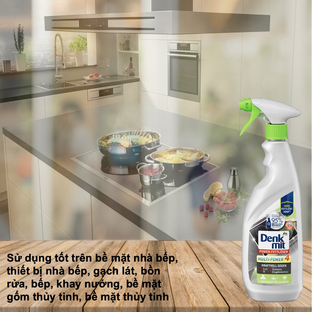 Chai Xịt Tẩy Vệ Sinh dầu mỡ nhà bếp Máy Hút Mùi bề mặt thiết bị bếp Denkmit Chai 750ml
