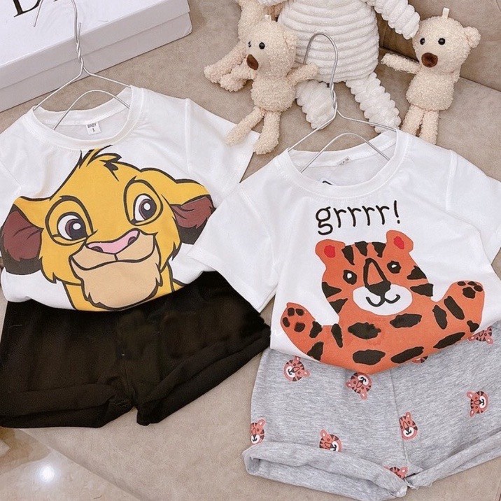 Bộ cộc tay hoạt hình sử tử simba và báo dễ thương cho bé trai bé gái 8-18kg