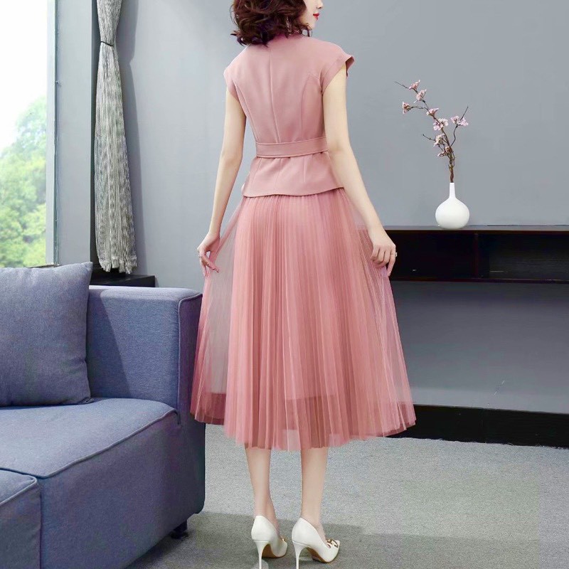 Set tiểu thư - chân váy xếp ly - áo cổ trụ | BigBuy360 - bigbuy360.vn