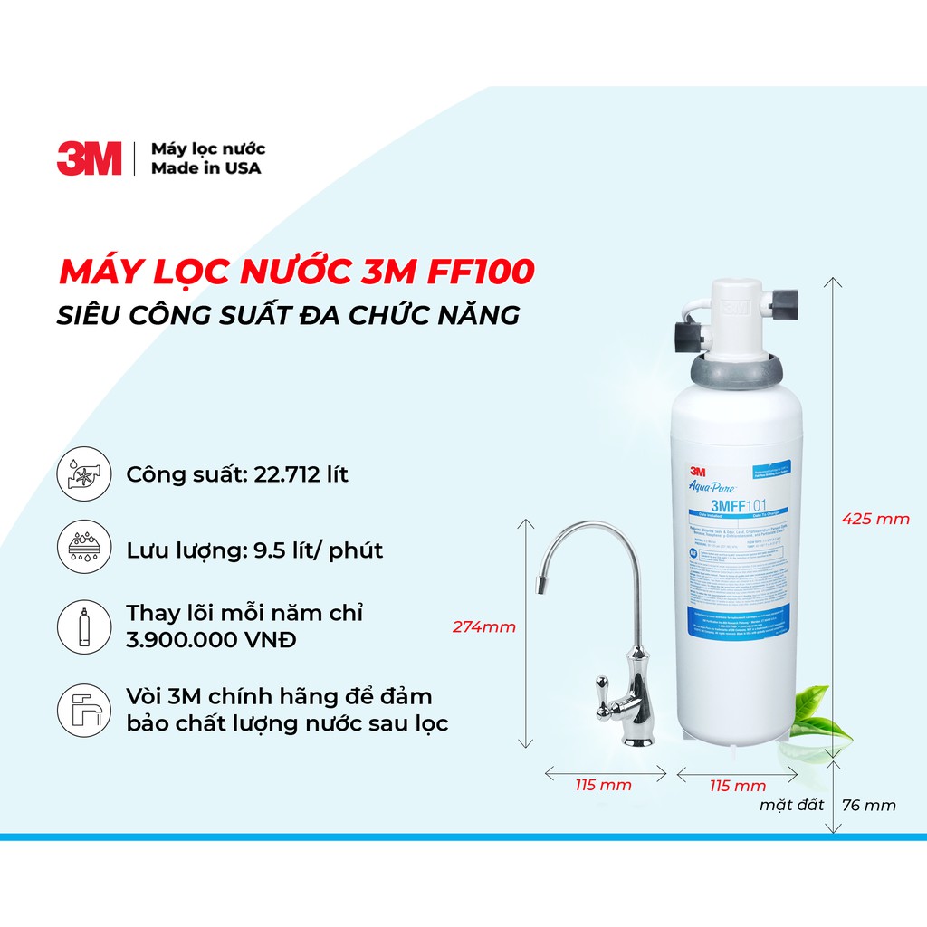 [COMBO] MÁY LỌC NƯỚC 3M FF100 TẶNG 1 THIẾT BỊ LỌC SEN TẮM 3M HSF