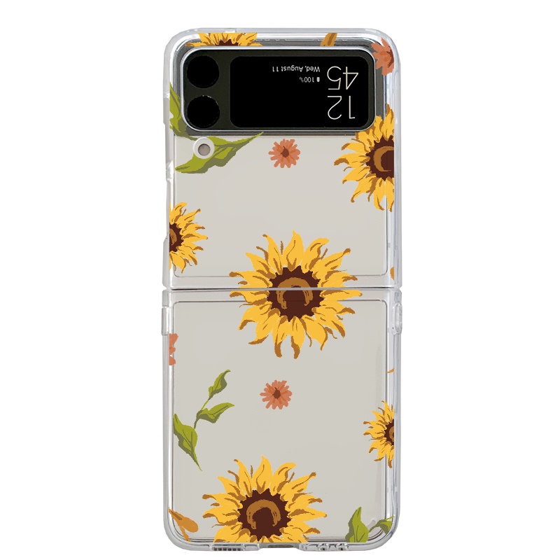 Bao Da Điện Thoại Nắp Gập Cứng Trong Suốt Họa Tiết Hoa Hướng Dương Thời Trang Cho samsung galaxy z flip 4 5g samsung z flip