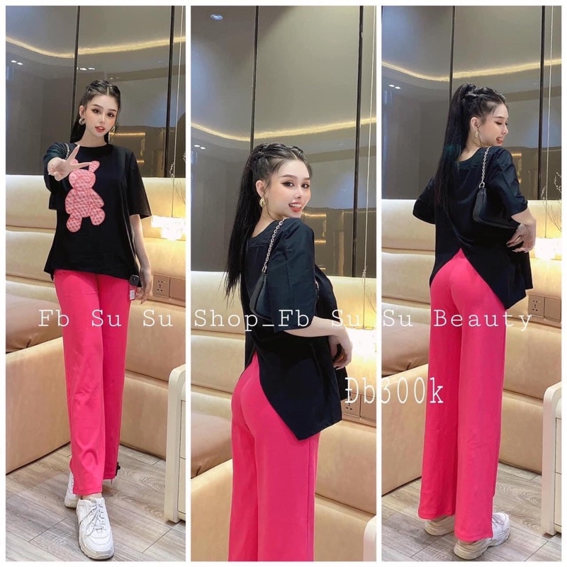 Set quần ống suông xẻ tà sau thỏ đáng yêu
