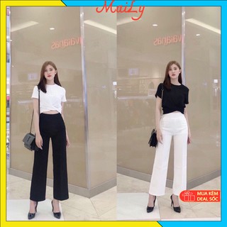 Quần suông ống rộng nữ - Quần suông dài ống đứng cạp cao khóa sườn, vải mềm, form đẹp lên dáng cực xinh