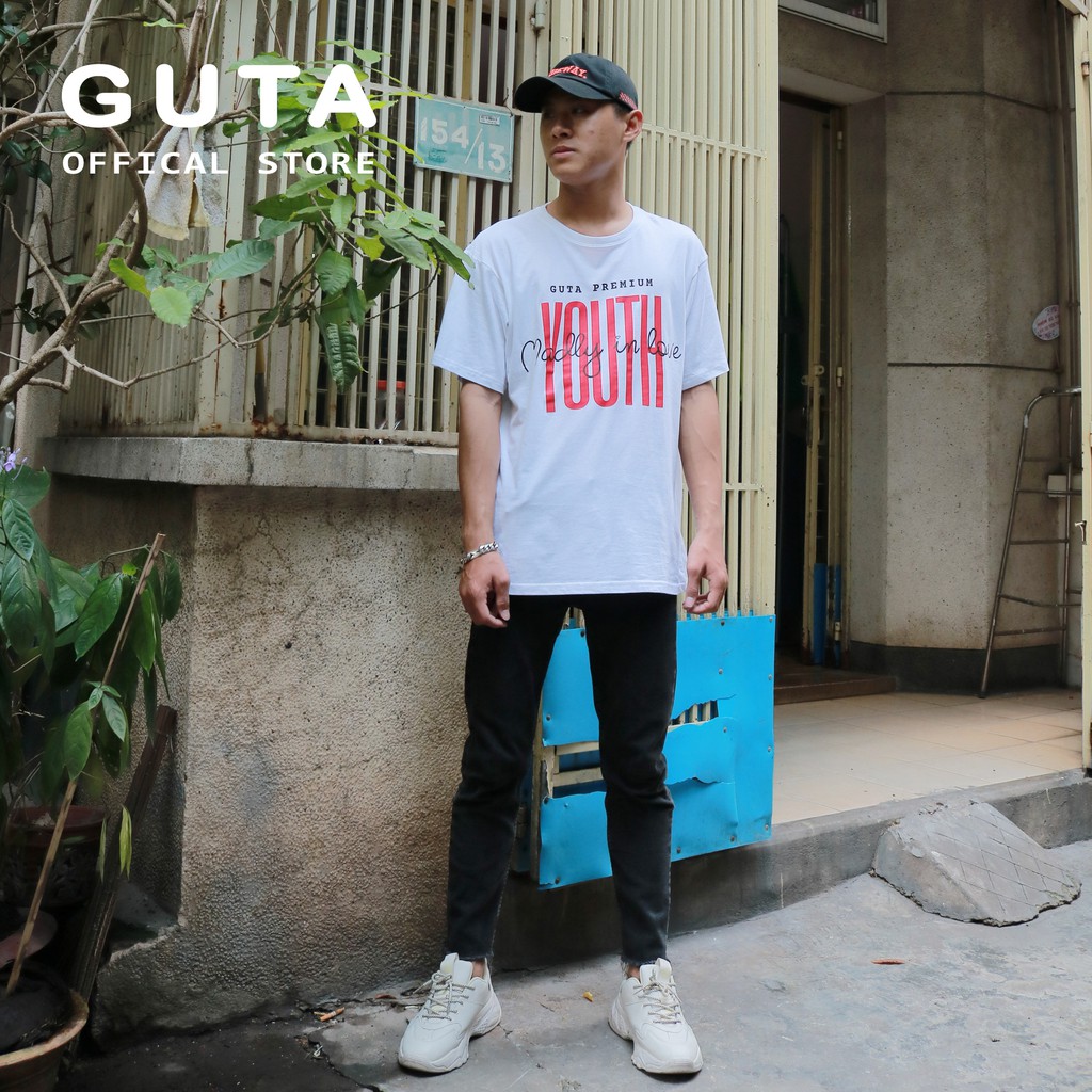 Áo thun tay lỡ GUTA dáng Unisex form rộng phong cách Ulzzang in chữ GT2