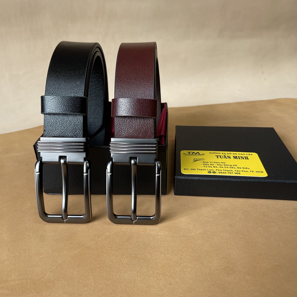 Dây Nịt Nam Khóa Kim Kẹp Chất Da Bò Nguyên Tắm Cao Cấp TM842 Bản Rộng 3.7cm Hai Màu Đen Và Nâu Bảo Hành Da 24 Tháng