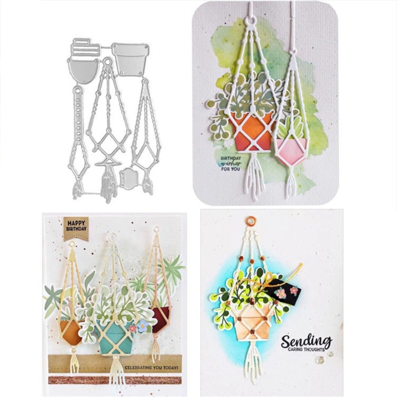 Khuôn cắt giấy làm từ kim loại hình chậu hoa treo trang trí Scrapbook