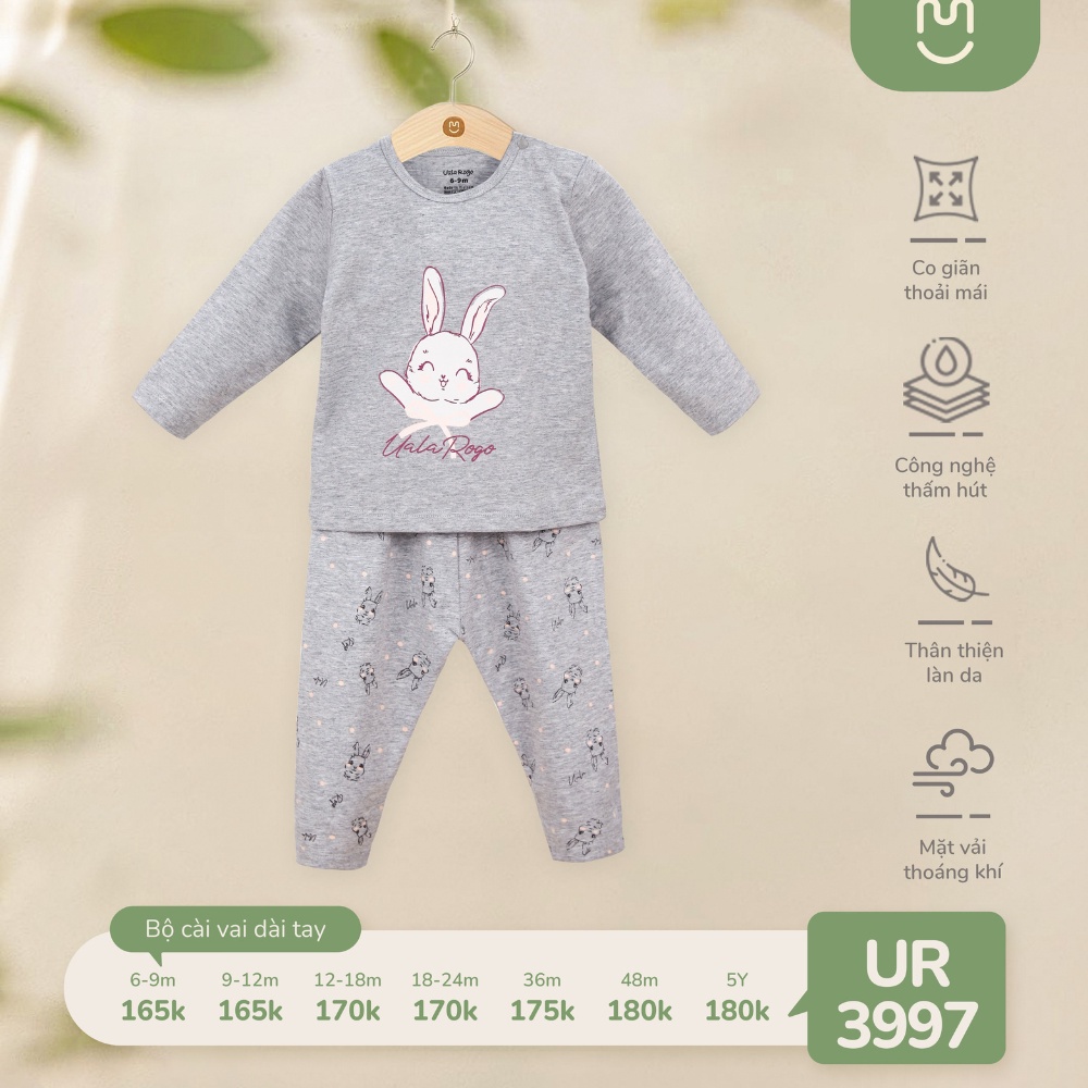 Bộ quần áo dài tay Ualarogo cho bé 6 tháng - 5 tuổi cúc vai vải cotton thoáng mát mềm mại 3997