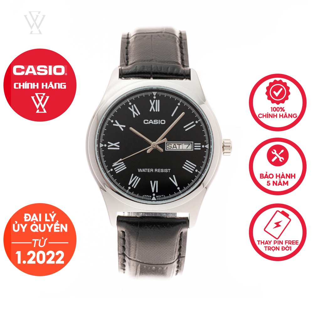Đồng Hồ Quartz Nam Casio WATCHSTORE MTP-V006L-1BUDF Thiết Kế Kính Khoáng 38mm, Dây Đeo Da Và Vỏ Mạ Crom
