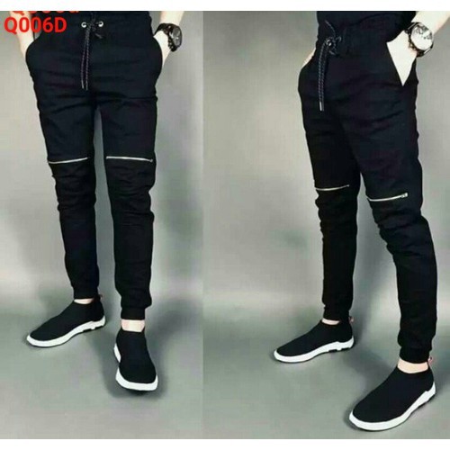 Quần jogger kaki khóa zip gối Nam nữ JK2