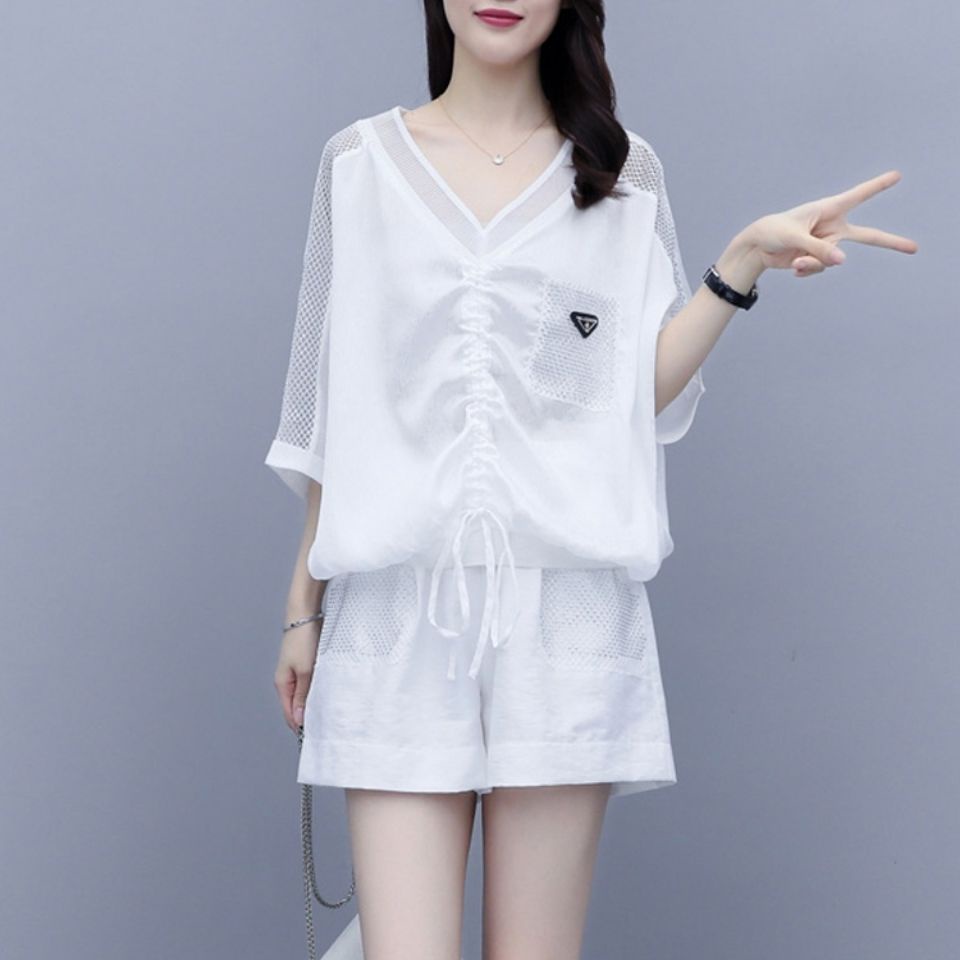 Bộ Áo Tay Ngắn Dáng Rộng Cỡ Lớn + Quần Short Thời Trang Mùa Hè Cho Nữ C9272