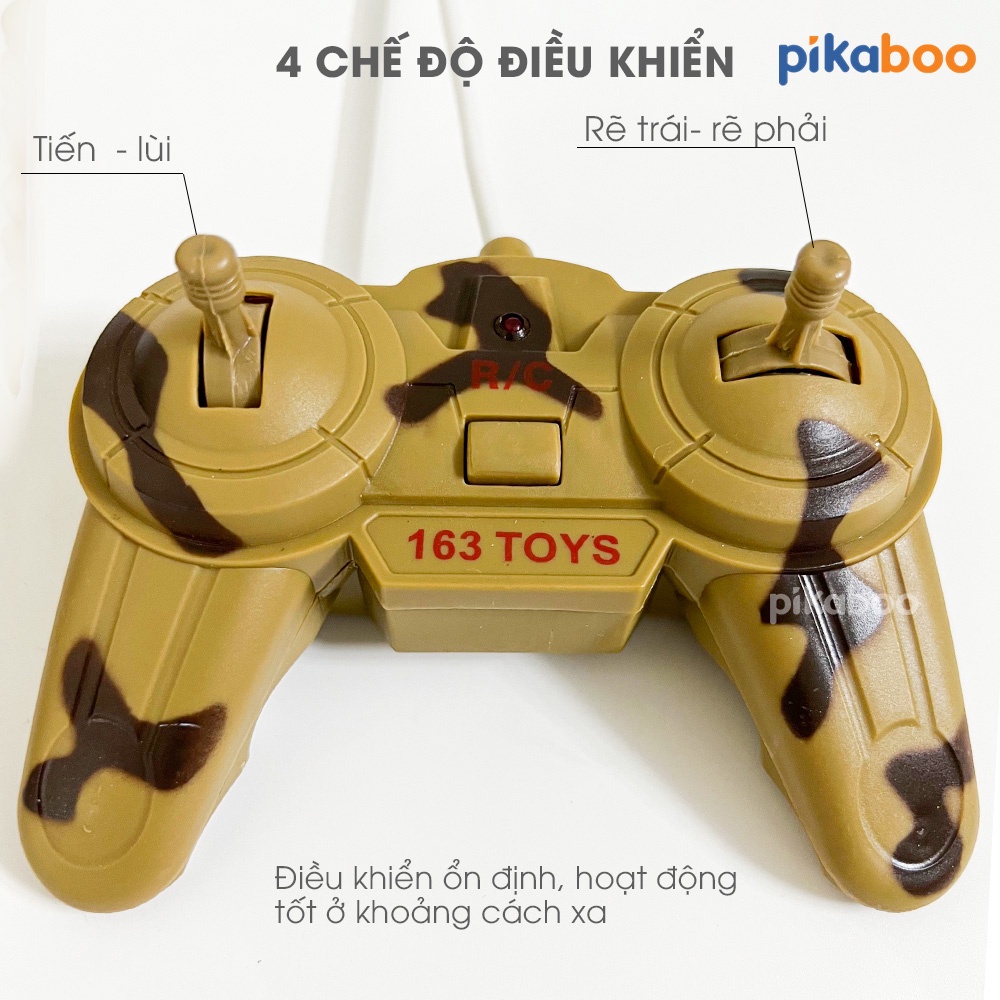 Xe tăng điều khiển từ xa Pikaboo, có đèn và nhạc, màu dằn di bộ đội khỏe khoắn, chất liệu đã được kiểm định an toàn