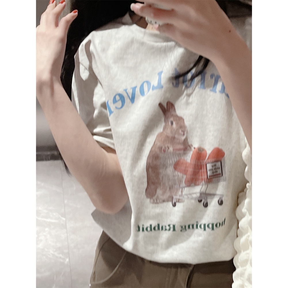 Áo Thun Tay Ngắn Cổ Tròn Dáng Rộng In Họa Tiết Hoạt Hình Thời Trang Cho Nữ