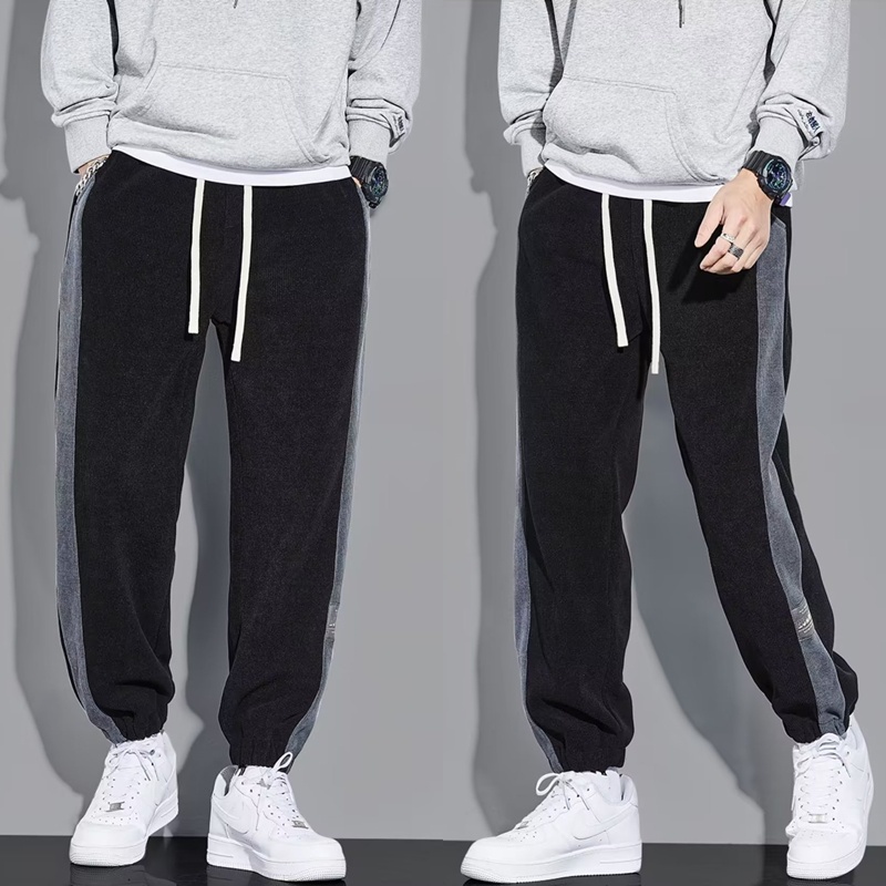 Quần Legging Thể Thao Lưng Thun Dáng Rộng Vải Nhung Kẻ Thời Trang Mùa Thu Cho Nam