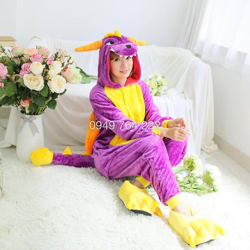 Bộ Đồ Thú Khủng Long Tím 💜 FREESHIP 💜 Bộ Đồ Thú Khủng Long Tím Chất Vải Cao Cấp Loại 1