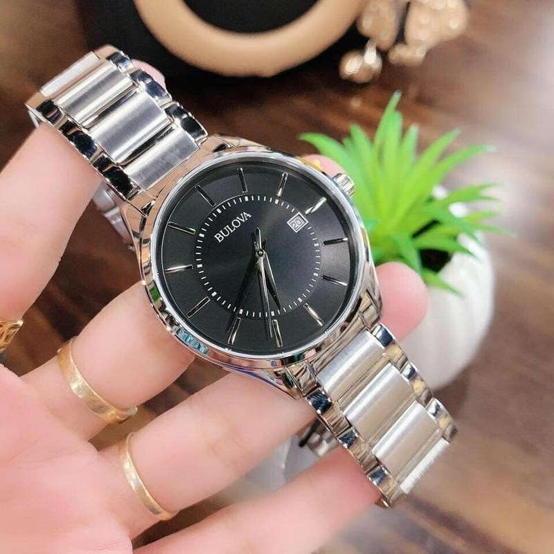 Đồng Hồ Nam Bulova 96B267 dây kim loại silver mặt đen lịch ngày