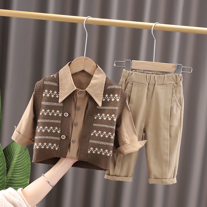 Set Đồ Ba Món Gồm Áo Khoác Cardigan Dệt Kim Tay Dài Và Áo Khoác Cardigan Thời Trang Xuân Thu Dành Cho Bé Trai 2022