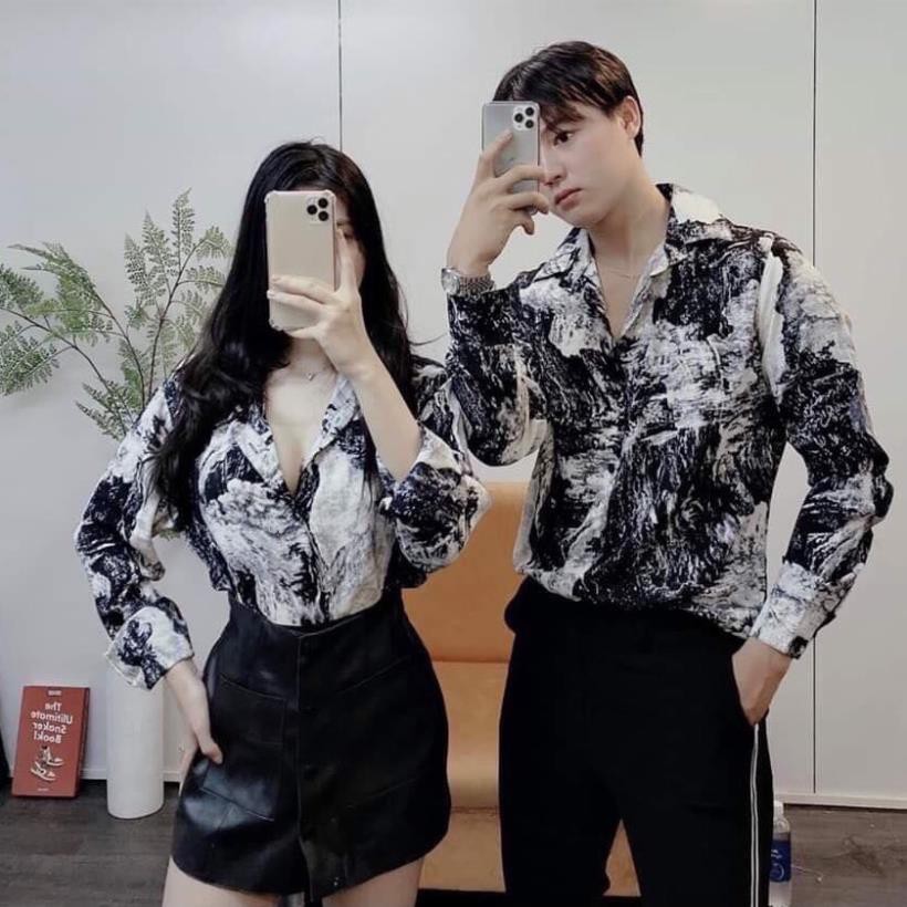 (TRÙM SỈ) Áo sơ mi cặp có cổ sơmi đôi đẹp hàn quốc giá rẻ loang đen trắng TCS smm 037