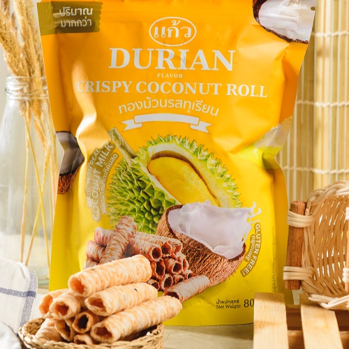 Bánh Kẹo Ăn Vặt Cuộn Dừa Thái Lan Kaew Vị Sầu Riêng Ngọt Giòn