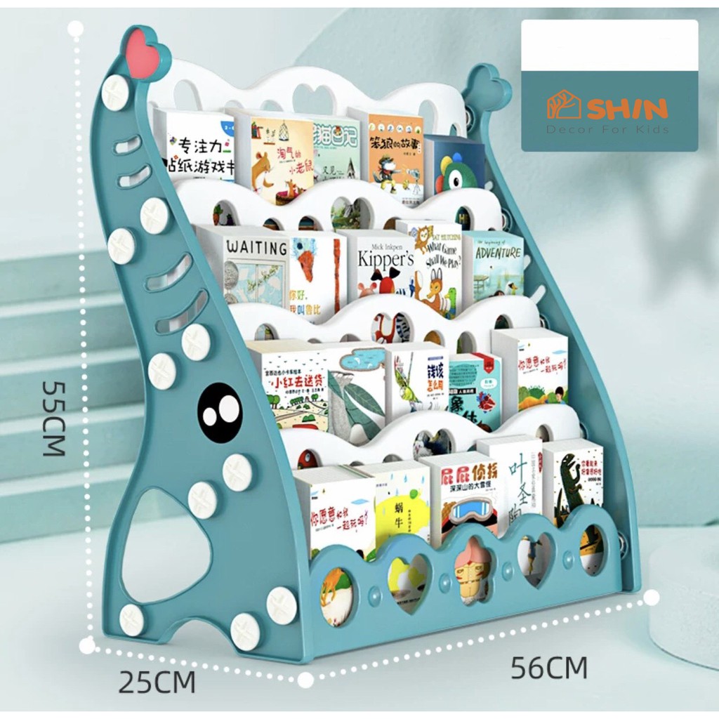 Kệ sách trẻ em SHIN kệ sách nhựa kèm khay đựng đồ chơi đa năng