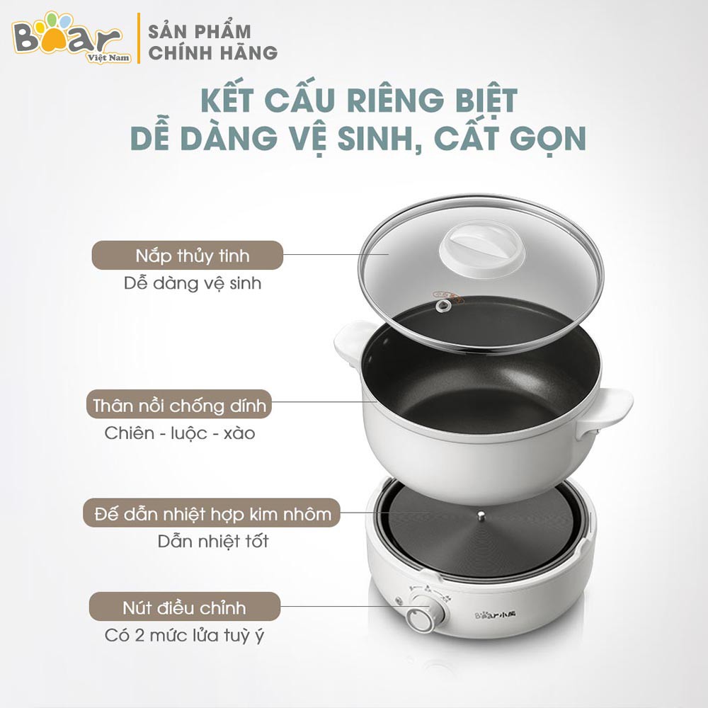 Nồi nấu đa năng Bear DHG-B25Z1 (Kèm lồng hấp) ( Màu Xanh )