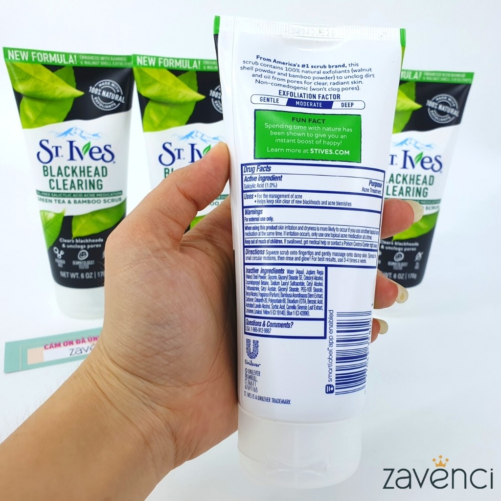 Sữa rửa mặt St.Ives BlackHead Clearing Green Tea Scrud dành cho da mụn 170ml - ZAVENCI Official