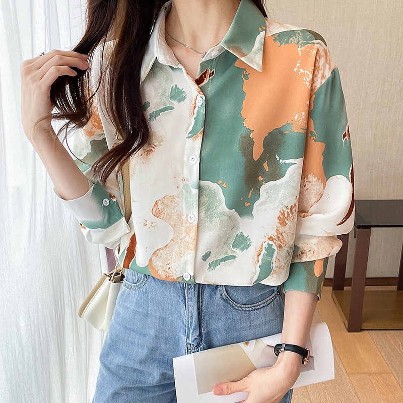 Áo Sơ Mi chiffon Tay Dài In Họa Tiết Phong Cách retro Thời Trang Mùa Thu Mới Cho Nữ