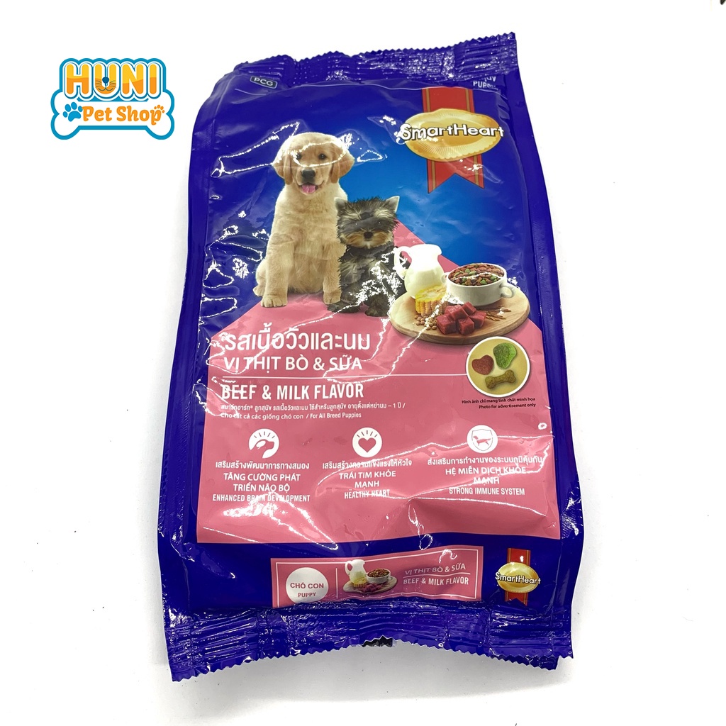 Thức ăn cho chó Smartheart Puppy hạt cho chó trưởng thành vị sữa - gói 400g, 1.5kg