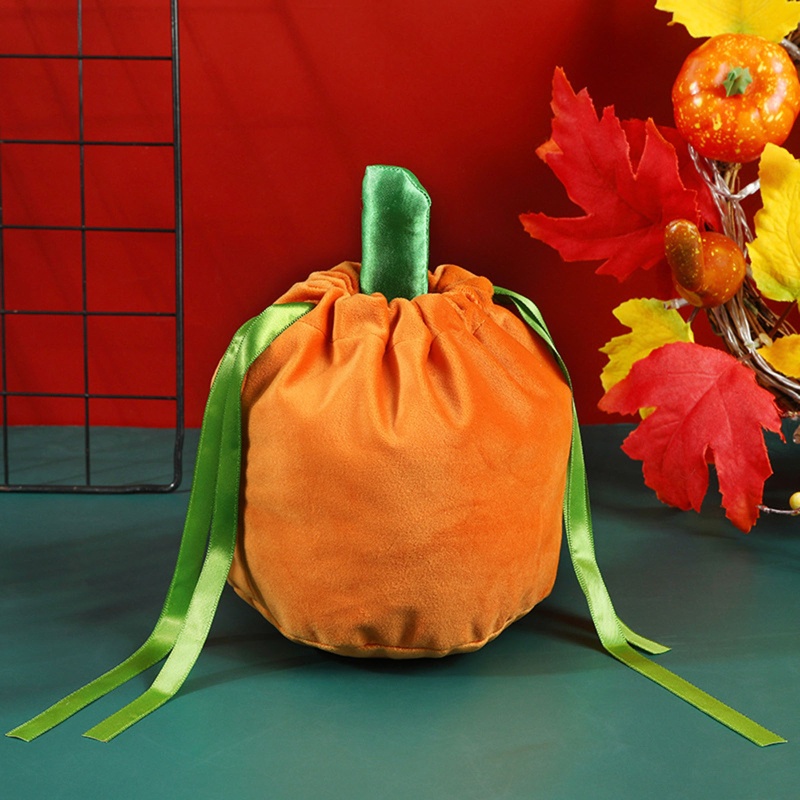 Túi Đựng Bánh Kẹo Bằng Nhung Họa Tiết Bí Ngô Halloween Kèm Dây Rút Độc Đáo Trang Trí Tiệc Tùng / Lễ Hội Cho Bé