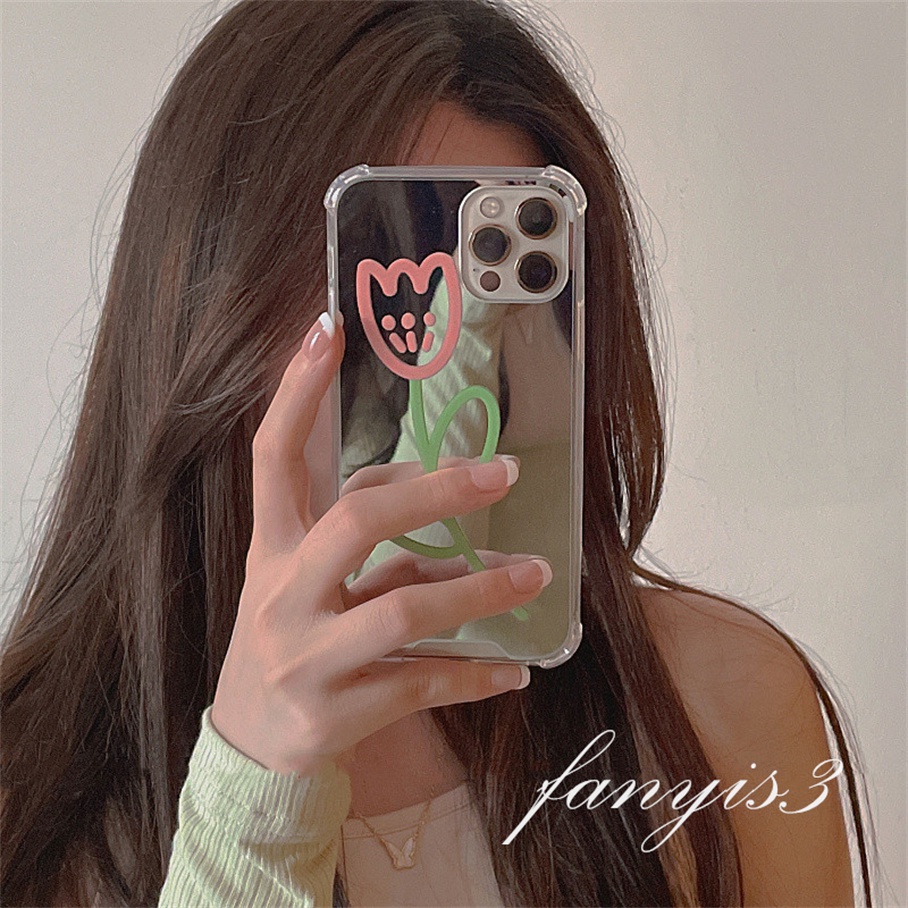 Ốp Điện Thoại TPU Mềm Có Gương Hình Hoa Tulip Cho For iPhone 13 12 11 Pro Max Xs Max X Xr 7 8 Plus SE 2020