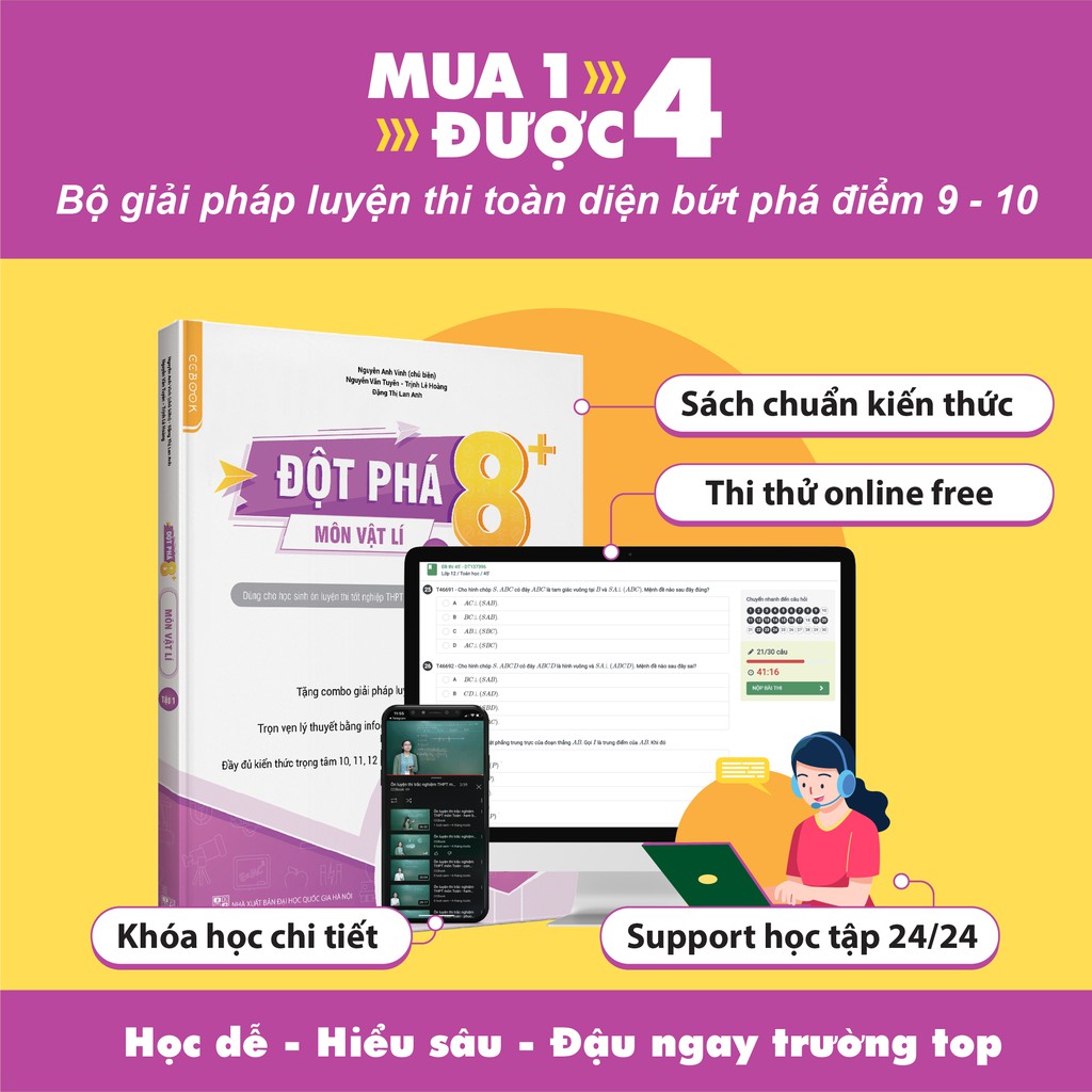 Sách - Đột phá 8+ môn Vật lí tập 1 (Phiên bản mới) - Sách ôn thi đại học, THPT quốc gia - Chính hãng CCbook