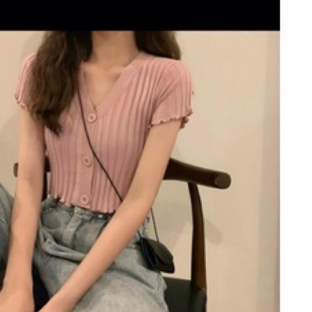 Áo Croptop thun gân lên tay ngắn , Crottop nút gài phông nữ 38-55kg