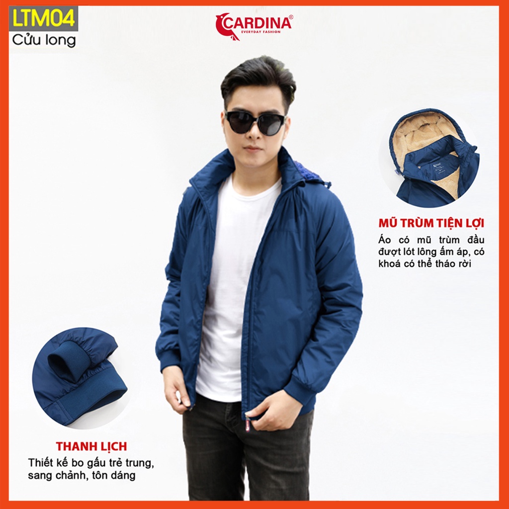 Áo khoác lông cừu nam CARDINA chất gió trơn 2 lớp cao cấp siêu nhẹ siêu ấm LTM.