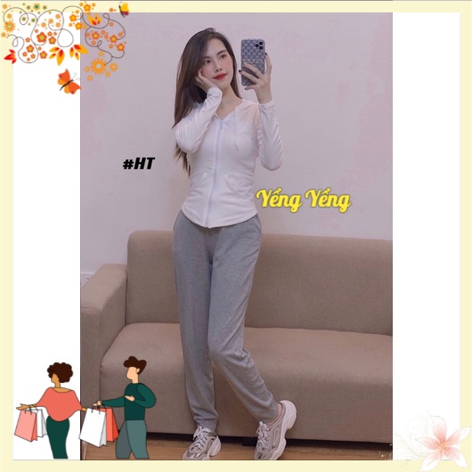 SNU653 - BỘ UMI NỮ ÁO KHOÁC TRẮNG MŨ QUẦN GHI