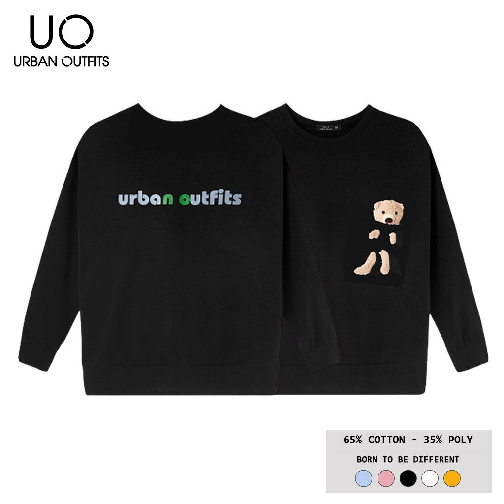 Hàng OUTLET 3 Màu SWO11 Áo Sweater Nữ Nam Form Rộng URBAN OUTFITS Có Túi Gấu Trước In UO Thun Cotton Nỉ | BigBuy360 - bigbuy360.vn