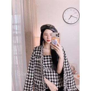 Set dạ tweed kẻ caro ( gồm áo khoác + áo trong )