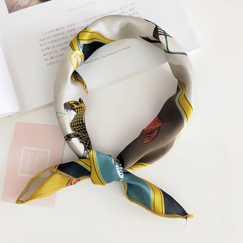 Khăn Vuông 48x48CM Bằng Vải Satin Jacquard In Họa Tiết Chấm Bi / Lông Vũ Nhiều Màu Cổ Điển