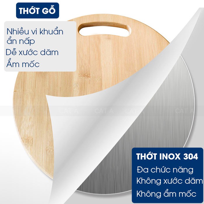 Thớt INOX304 tròn kháng khuẩn cao cấp Cát Á - Rã đông tốt, chống gỉ sét, vi khuẩn, dễ dàng vệ sinh !