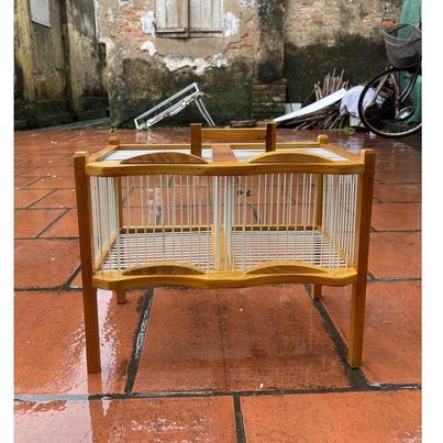 Lồng tắm chim khuyên 2 cửa, lồng tắm chào mào nan phíp tặng khay tắm cho chim